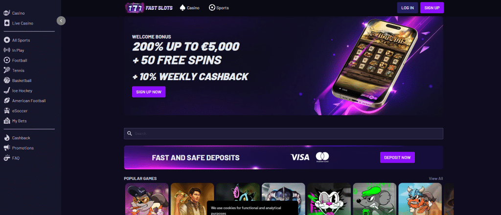 Fast Slots - screenshot of homepage