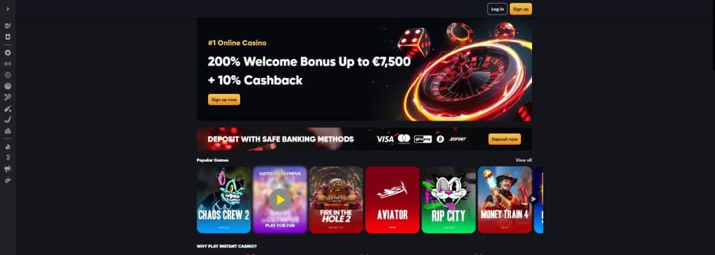 A screenshot of the Instant Casino Front Page Best Online Slots On Instant Casino
